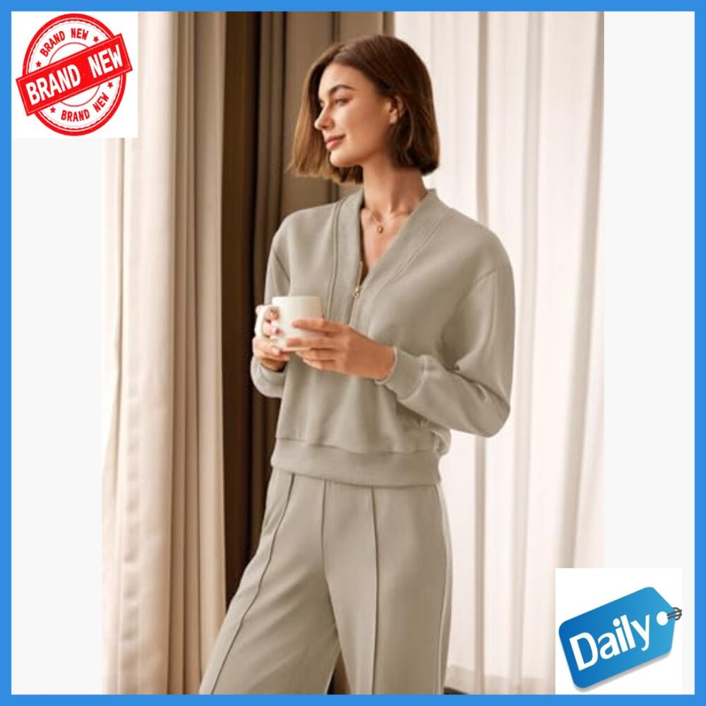 Soft Blend Lounge Set Half Zip Pullover Wide Leg … - image 3